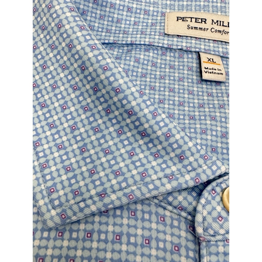 NWT Peter Millar VEGA Geometric Performance Golf Polo Shirt CBLU Blue XL $115 - Picture 3 of 10